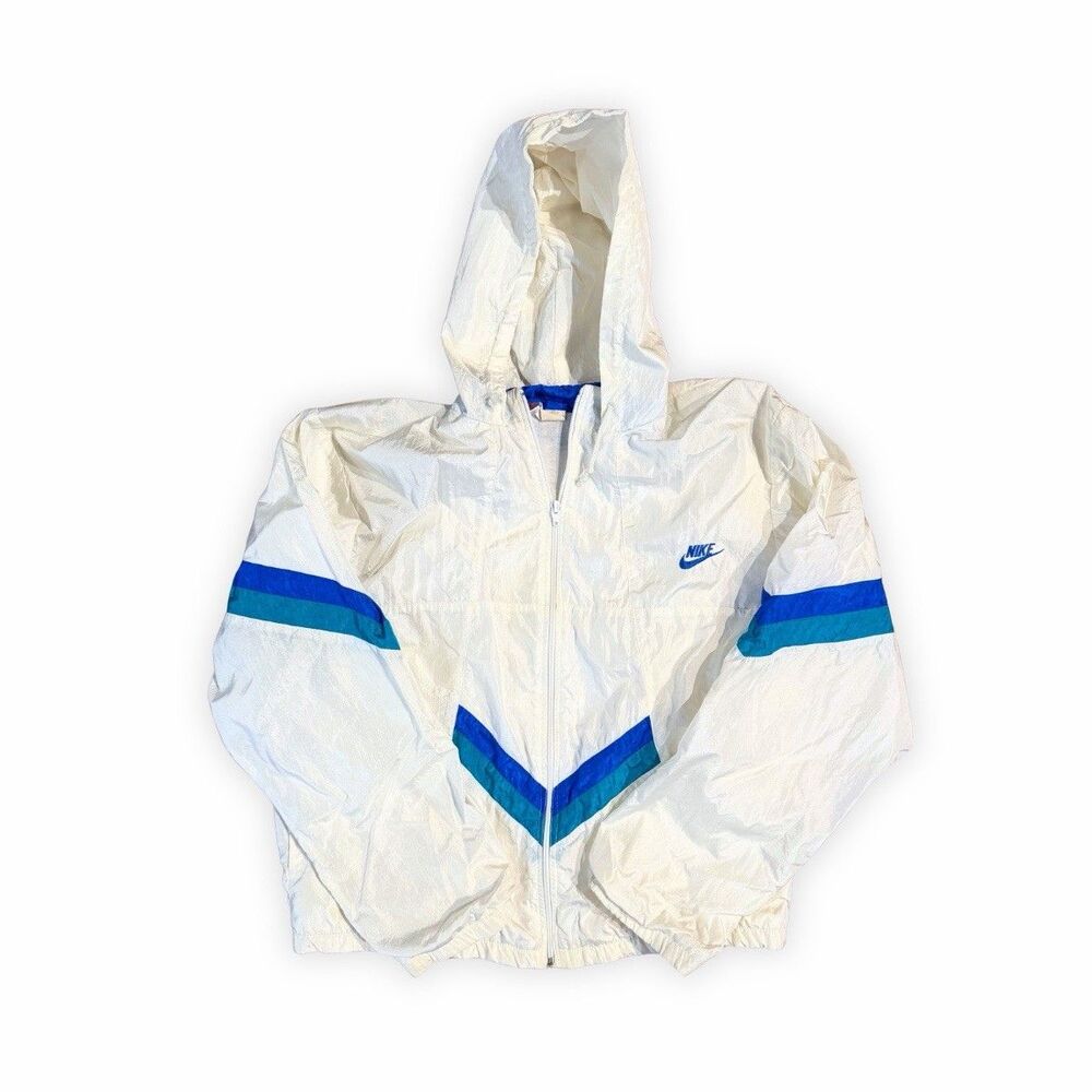 Vintage Late 80s Early 90s Nike Windbreaker‎ Jacket Womens M White Blue Teal